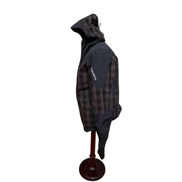 Woolrich Mens Black Brown Buffalo Plaid Jacket Coat Packable Hood Lightweight M - Picture 4 of 16